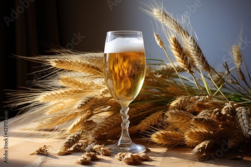 Beer Ingredients: Barley near the beer glass.