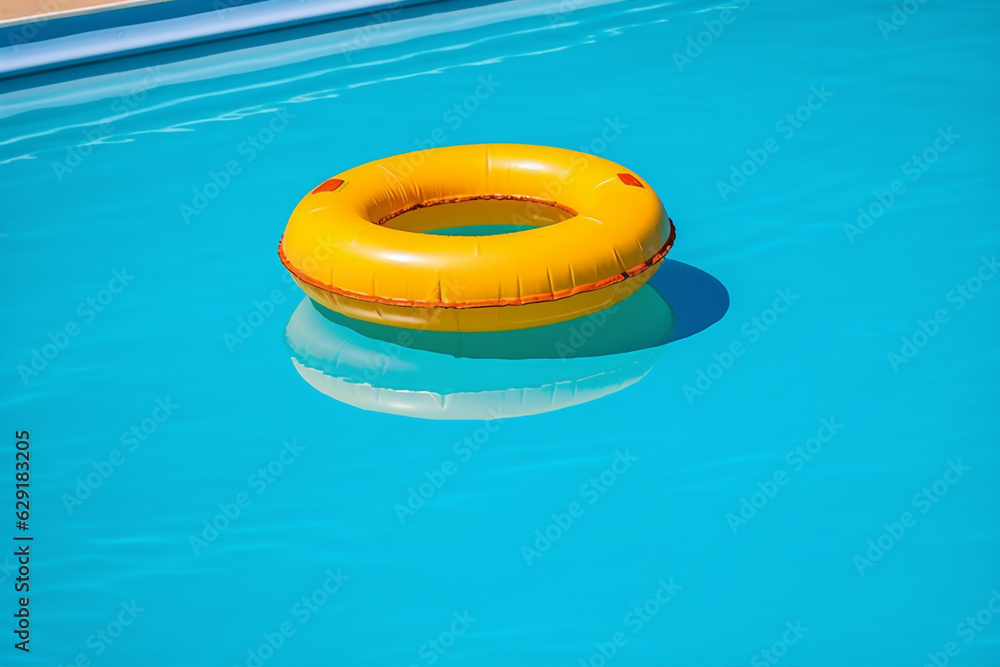 water yellow float rescue vacation resort sunlight circle pool ring. Generative AI. water yellow float rescue vacation resort sunlight circle pool ring. Generative AI.
