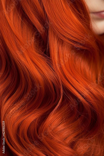 close-up element of portrait of young woman with bright red hair color and hairstyle. Banner or poster. Social media content for beauty salons. hair dye color in the catalog. 