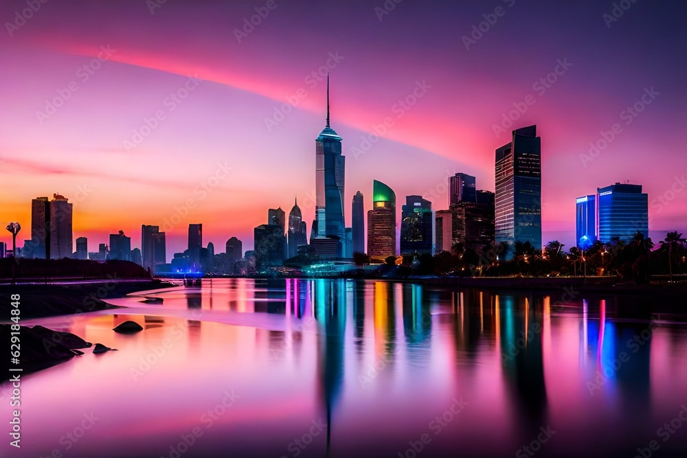 city skyline at sunset generated by AI 