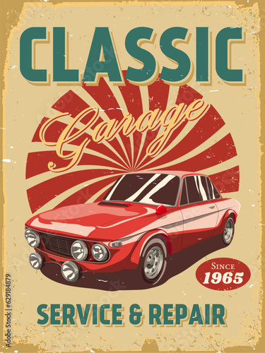 Classic cars retro poster illustration