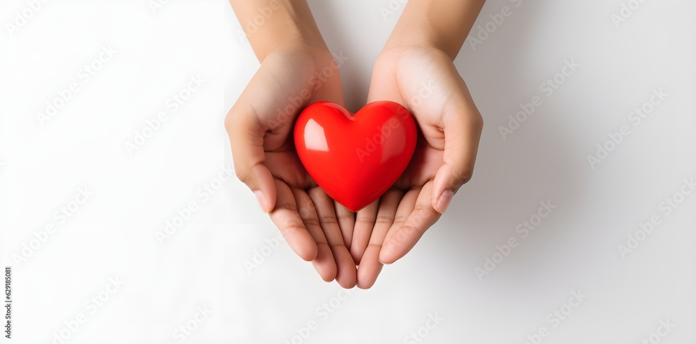 Fototapeta premium Female hand holding heart created with Generative AI technology