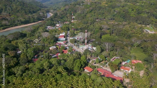 Aerial drone video of the village Dominical in Costa Rica