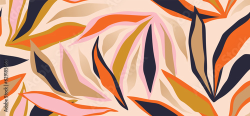 seamless pattern with abstract leaves. Creative collage contemporary seamless pattern. 	
Simple hand drawn abstract pattern. Natural colors. Fashionable template for design.	