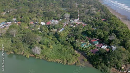 Aerial drone video of the village Dominical in Costa Rica