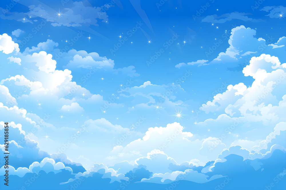 The background is a blue sky with white clouds.
The background is a blue sky with white clouds.