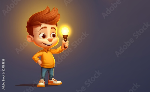 cartoon kid boy or girl character isolated with book in hands or bulb, light on. kids are going to school with backpacks generative ai image