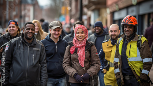 A collage of migrants contributing to their new community through various professions 