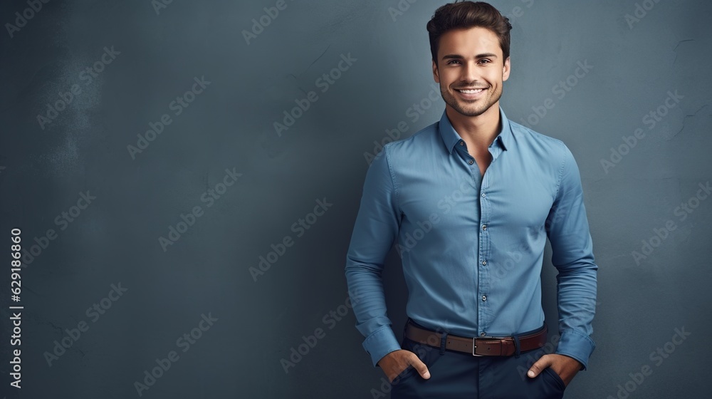portrait of a businessman standing on wall background