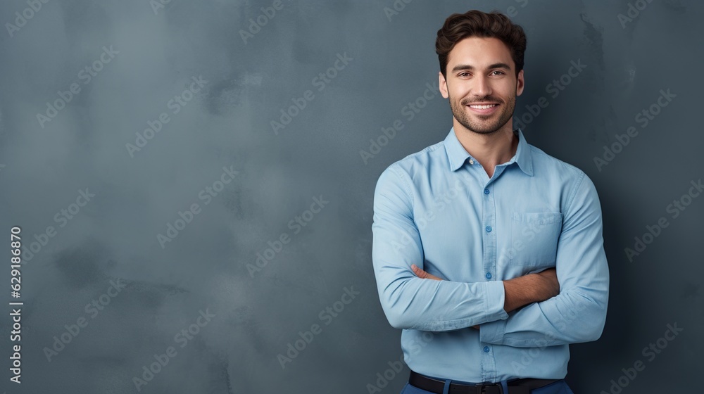 portrait of a businessman standing on wall background