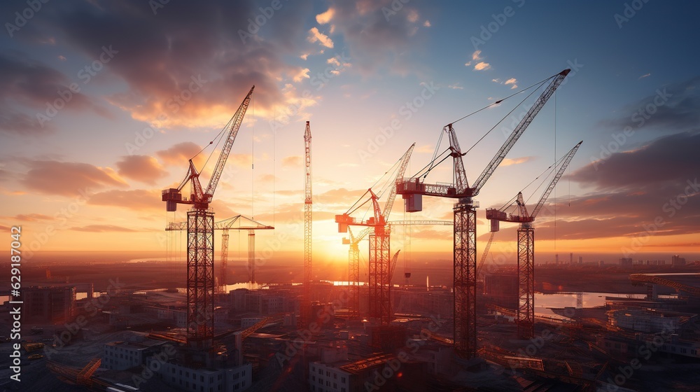 Fototapeta premium construction site with cranes, with generative ai