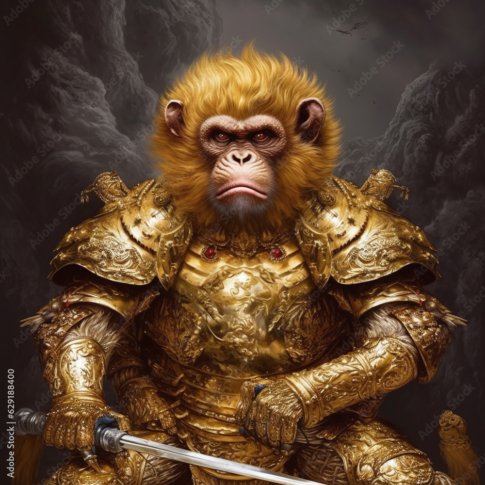 Golden monkey with sword 3d character 