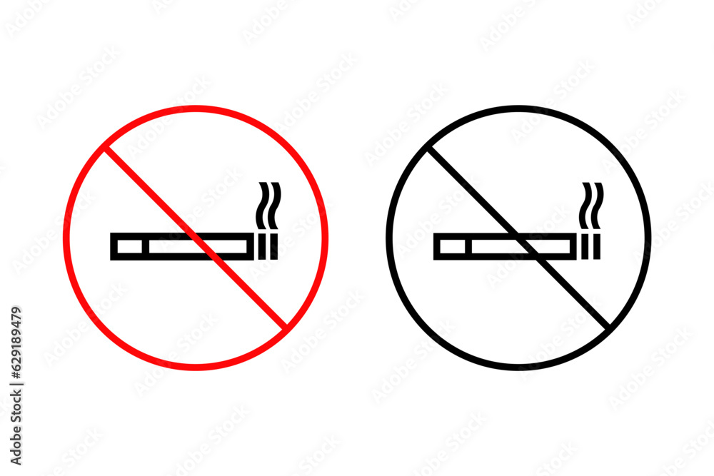 No smoking area vector icon set. Cigarette symbol in circle No smoking area vector icon set. Cigarette symbol in circle