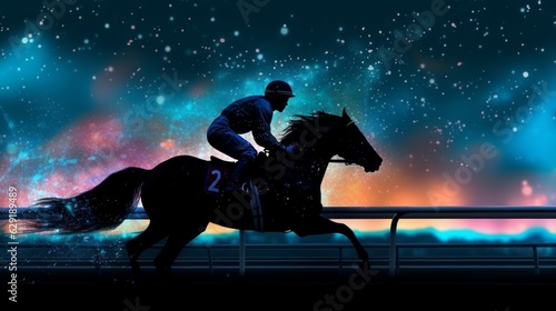 Fotografiet Horse racing at night