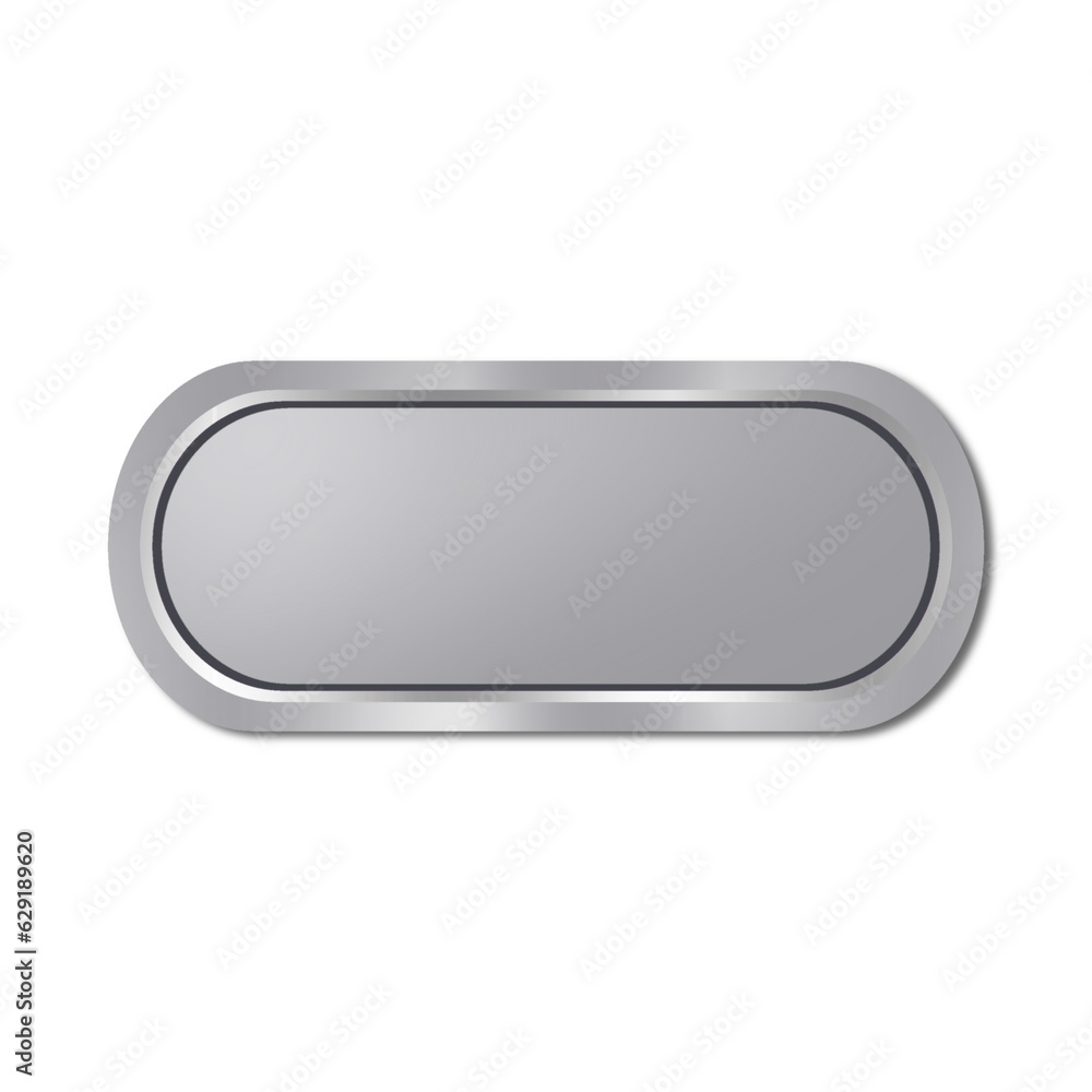 Silver Rounded Rectangle Button on White Silver Rounded Rectangle Button on White