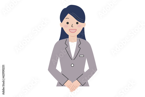 笑顔で対応をする女性のイラスト素材