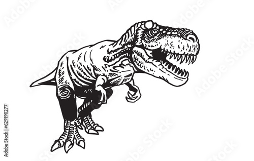 Graphical  tyrannosaurus rex running  isolated on white, vector illustration,angry  dinosaur