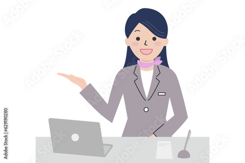 笑顔で案内をする女性のイラスト素材