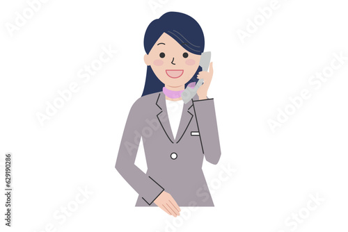 電話対応をする女性のイラスト素材