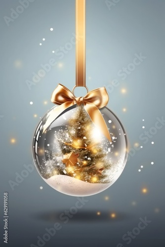 3d Crystal Christmas ball with sparkles on a light background. 