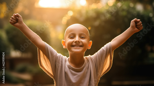 Foto Young indian Cancer Patient Embracing Positivity. I beat cancer!