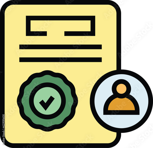 Medical certificate icon outline vector. Doctor health. Corona insurance color flat