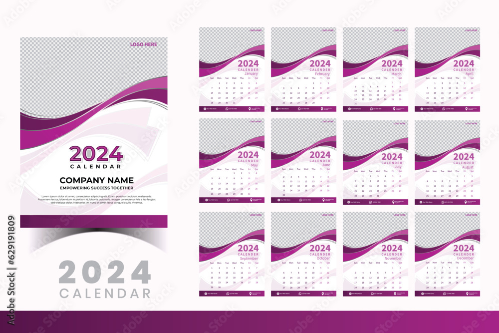2024 Calendar Design Template, Modern New Year Calendar Design in ...