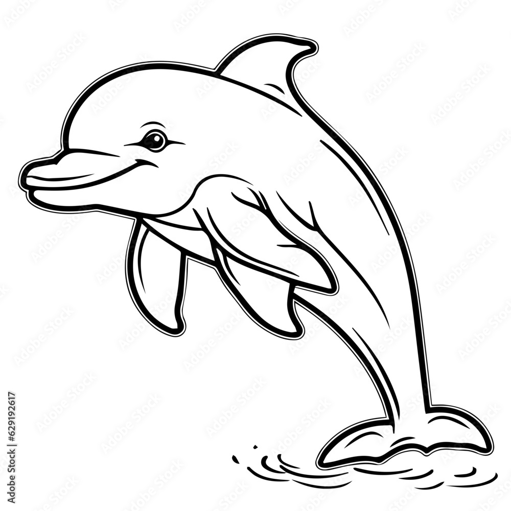 Fototapeta premium Dolphin coloring page outline drawing