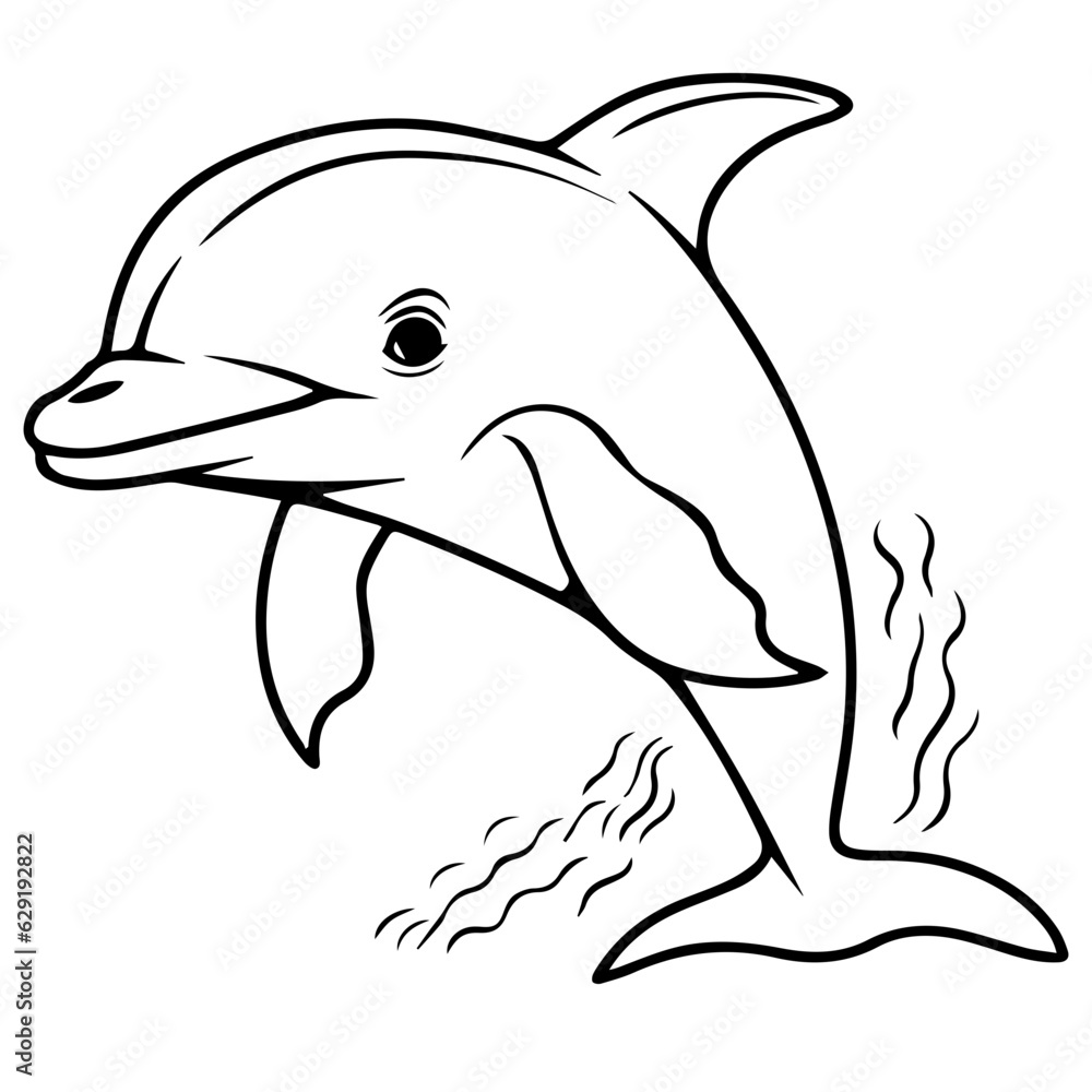 Fototapeta premium Dolphin coloring page outline drawing