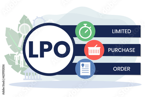LPO, Limited Purchase Order acronym. Concept with keyword, people and icons. Flat vector illustration