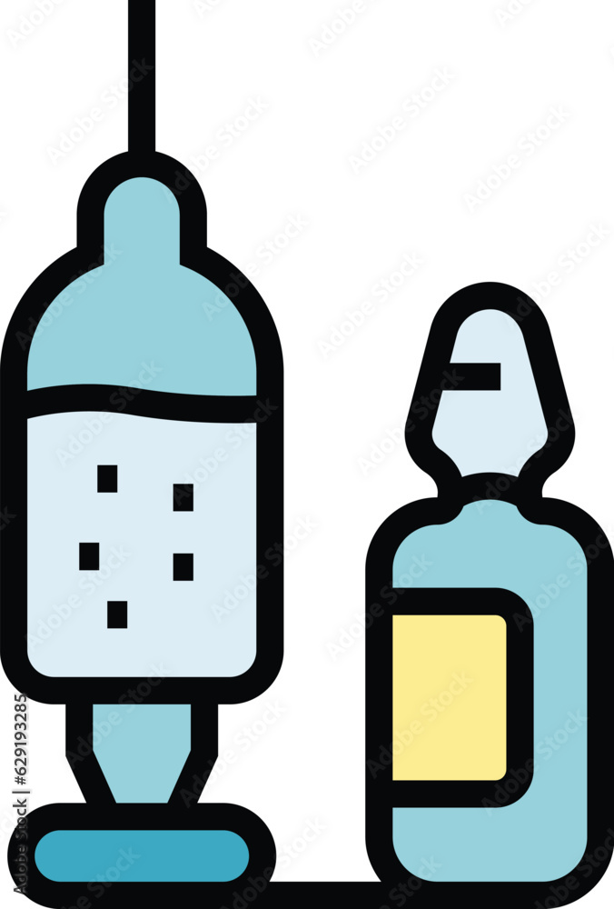 Syringe ampule icon outline vector. Vial vaccine. Bottle injection color flat Syringe ampule icon outline vector. Vial vaccine. Bottle injection color flat