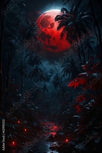 The jungle with red moonlight image