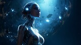 female robot in the space background