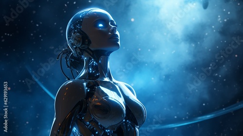 female robot in the space illustration