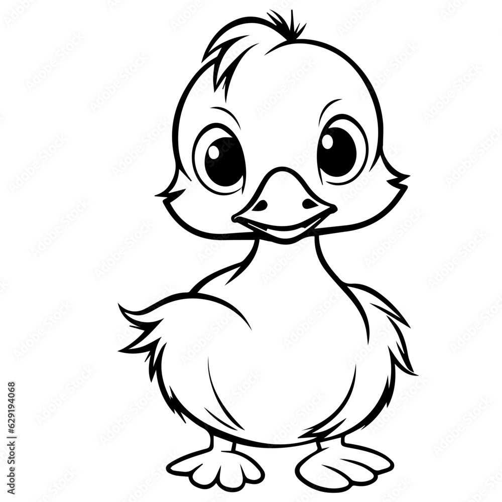 Coloring Page Outline of cartoon duckling