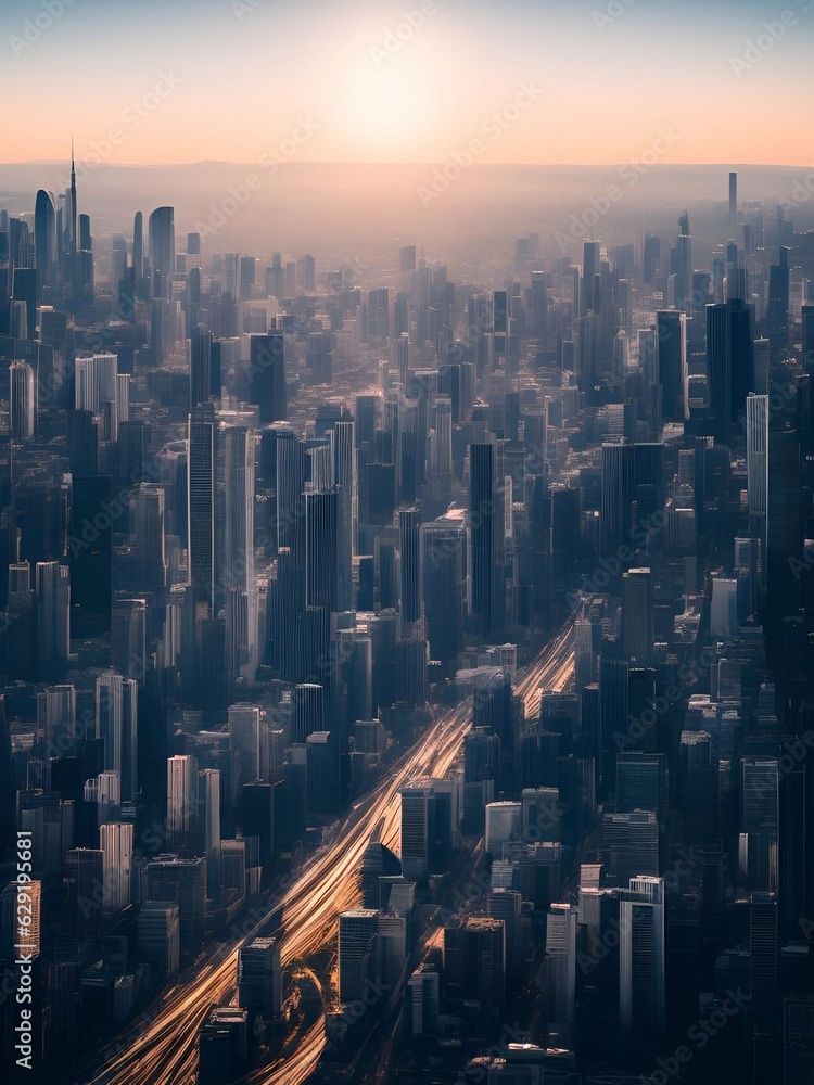 Fototapeta premium futuristic building city background City landscape and road in cinematic daylight generative ai illustration art