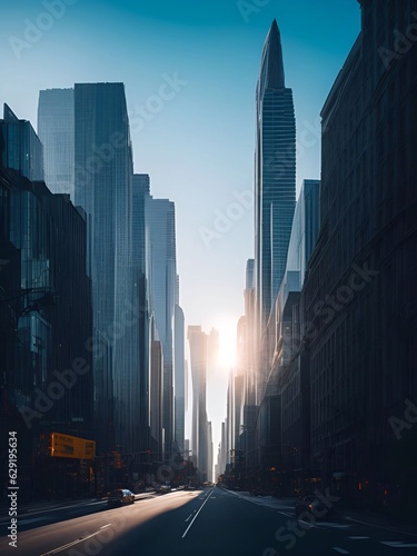 futuristic building city background City landscape and road in cinematic daylight generative ai illustration art © gmm2000