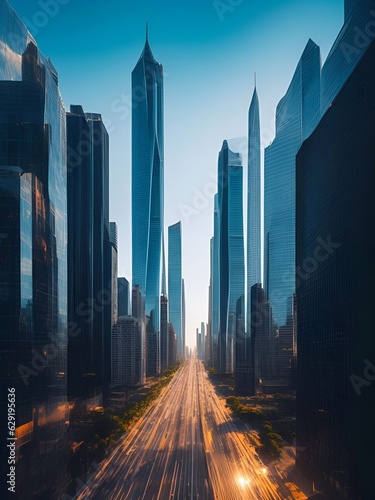 futuristic building city background City landscape and road in cinematic daylight generative ai illustration art