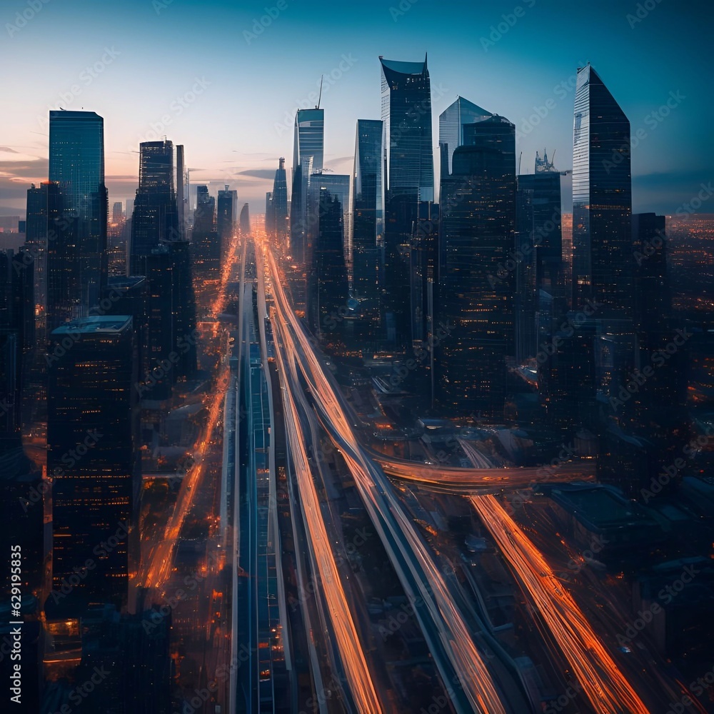 Fototapeta premium futuristic building city background City landscape and road in cinematic daylight generative ai illustration art