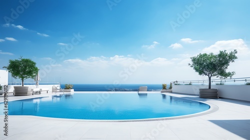 clean pool with beach view