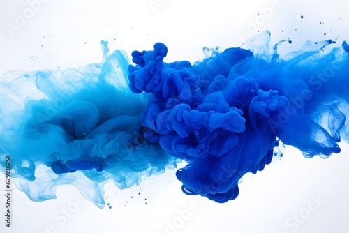Image of a blue powder explosion on white created with Generative AI technology