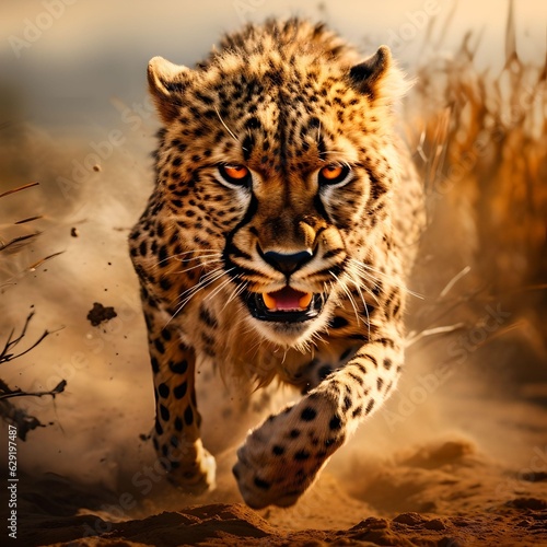 portrait of a leopard, running leopard © WanHanim