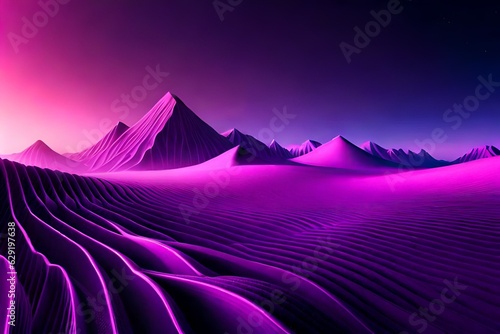 3d render. Abstract neon wallpaper. Glowing dynamic lines over black background. 