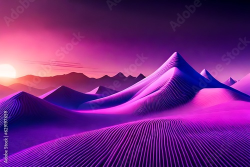 3d render. Abstract neon wallpaper. Glowing dynamic lines over black background. 