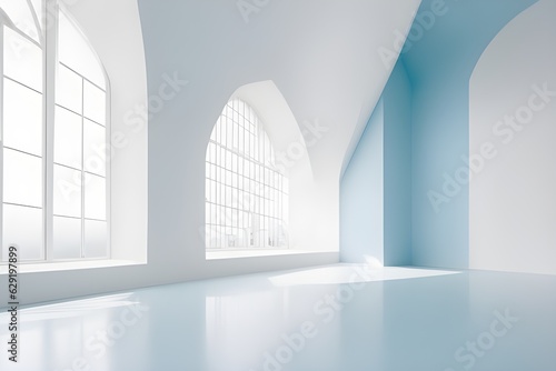 3d Futuristic empty room, white clean empty interior space room, indoor background. Generative AI. 