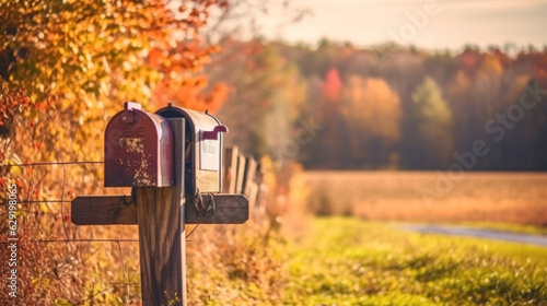 mailbox on a farm at sunset.  photo