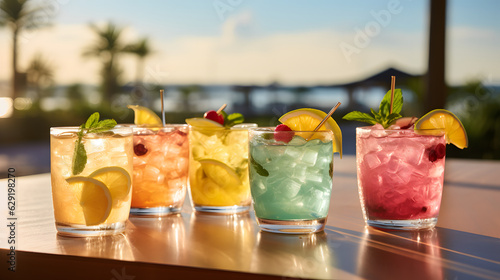 Refreshing Summer Cocktail different flavours. Generative AI 