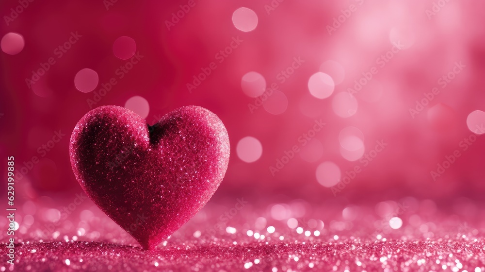 Glittering Valentine's Heart with Pink Bokeh and Typo Space