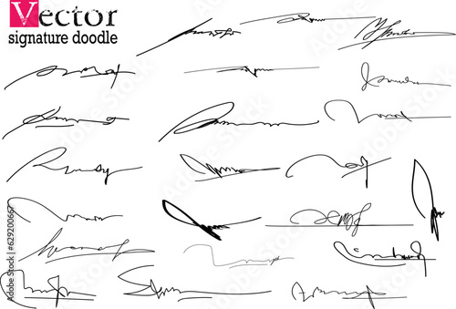 signature doodle, Hand written signature. Different example signatures isolated in white background. Vector illustration set of hand drawn name imprint vector