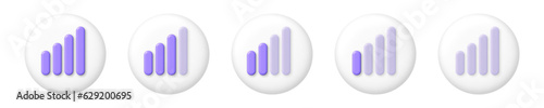 Purple 3D icons Wifi signal levels on white button. 3d cartoon vector illustration.